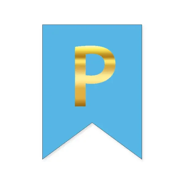 Літера "Р" на прапорці для будь-яких написів золото на блакитному 16*12см