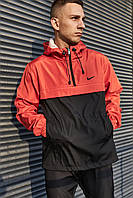 Чоловіча стильна осінньо-весняна куртка-анорак спортивна чорно-помаранчева