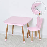 Детский деревянный столик с скрытым ящиком со стульчиком Заец Bambi 10-025R-BOX Розовый
