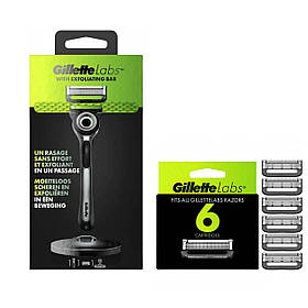 Бритва Gillette Labs з відлущувальною смужкою + магнітна підставка (1 кас.) + 6 касет 025702