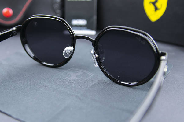 Сонцезахисні окуляри RAY BAN Ferrari поляризаційні UV400 (арт. 3703) чорна лінза/чорна оправа, фото 3