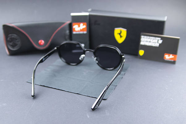 Сонцезахисні окуляри RAY BAN Ferrari поляризаційні UV400 (арт. 3703) чорна лінза/чорна оправа, фото 5