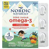 Nordic Naturals, Omega-3 Fishies, без цукру, для дітей віком від 3 років, тутті-фрутті, 300 мг, 36 таблеток у формі рибок