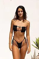 Сексуальный пляжный купальник бикини черного цвета на завязках