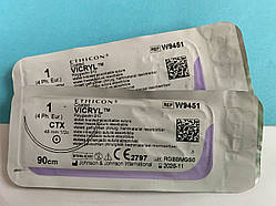 Шовний матеріал, що розсмоктується Вікрил розмір USP 1, колюча голка 48 мм, 1/2 кола, довжина 90см артикул W9451