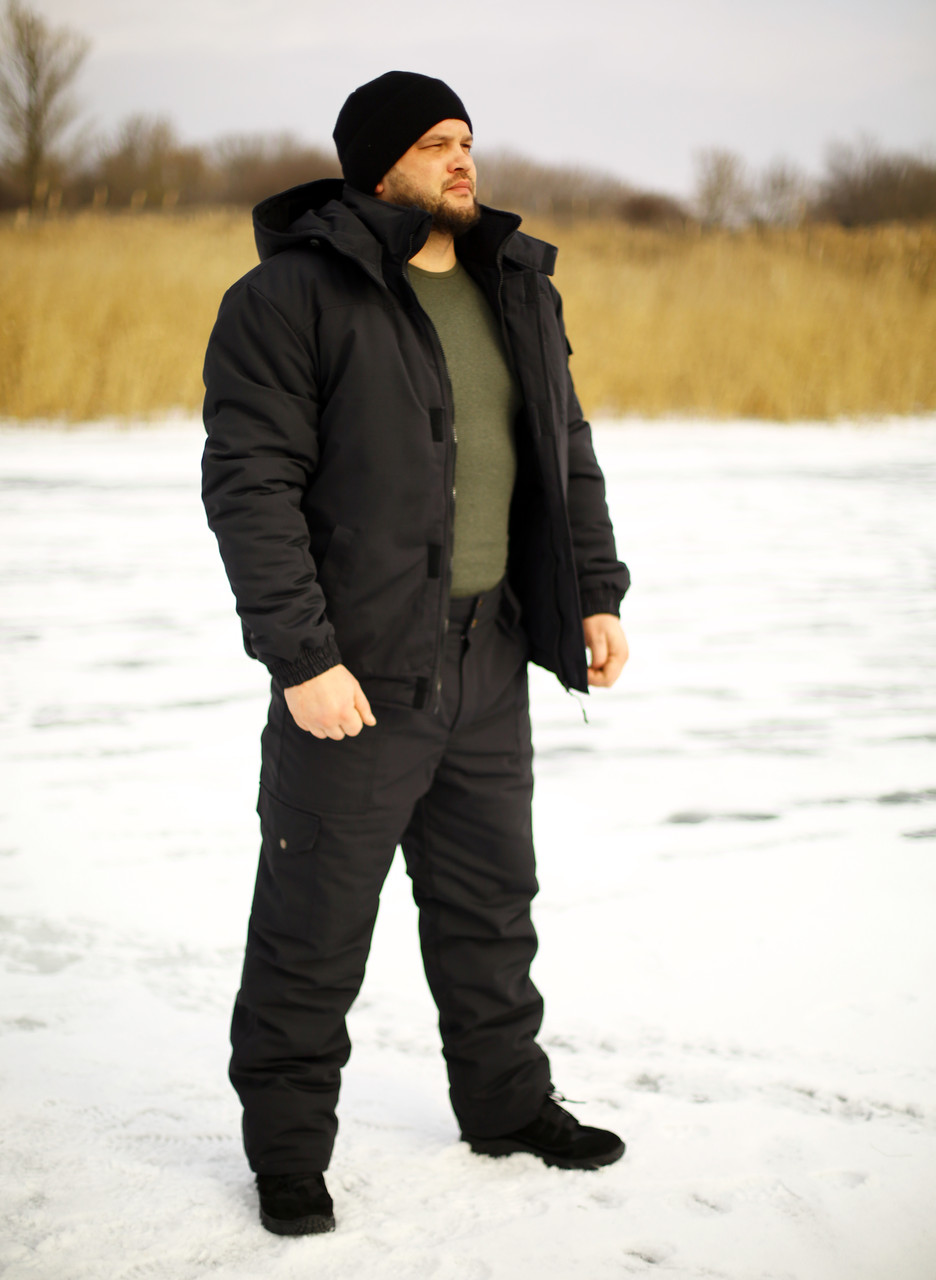 Зимний тактический костюм с укороченной курткой и брюками "Скиф" рип-стоп черный - фото 1 - id-p2118116927