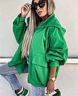 Женская стильная спортивная курточка ветровка из плащевки: зеленый, светлый беж, черный, хаки oversize