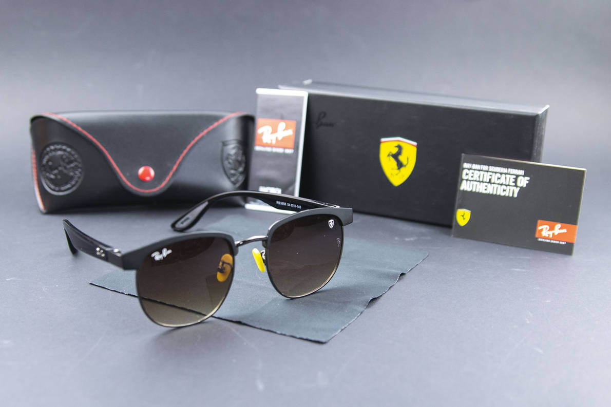 Сонцезахисні окуляри RAY BAN Ferrari поляризаційні UV400 (арт. 3698) чорна оправа/лінза коричневий градієнт, фото 1