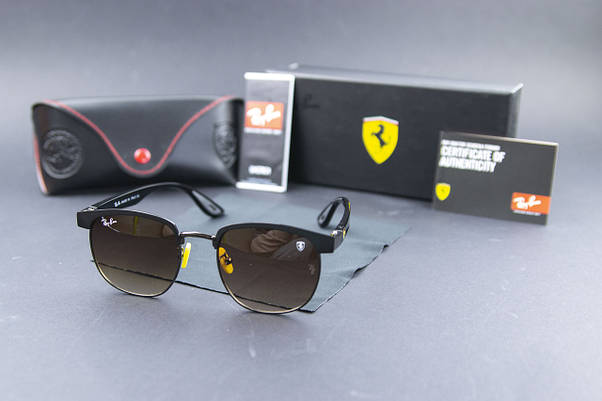 Сонцезахисні окуляри RAY BAN Ferrari поляризаційні UV400 (арт. 3698) чорна оправа/лінза коричневий градієнт, фото 3