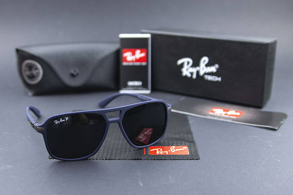 Сонцезахисні окуляри RAY BAN поляризаційні UV400 (арт. RB4184) чорні/синя оправа, фото 4