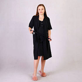 Комплект (нічна сорочка та халат) для вагітних і годуючих мам Мереживо Розмір 50/52 Tiana Чорний