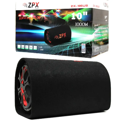 ZPX 10", Автомобільний сабвуфер 1000W, 12/24/220v, з підсилювачем (USB/Bluetooth)