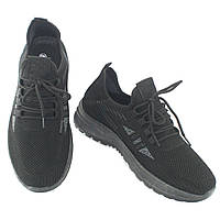 Мужские текстильные кроссовки с сеткой на шнуровке без подкладки чёрного цвета