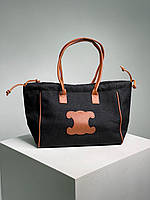 Жіноча сумка Celine Cabas Drawstring Cuir Triomphe Textile Black1