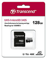 Transcend Карта пам'яті microSD 128GB C10 UHS-I U3 A2 R160/W125MB/s + SD