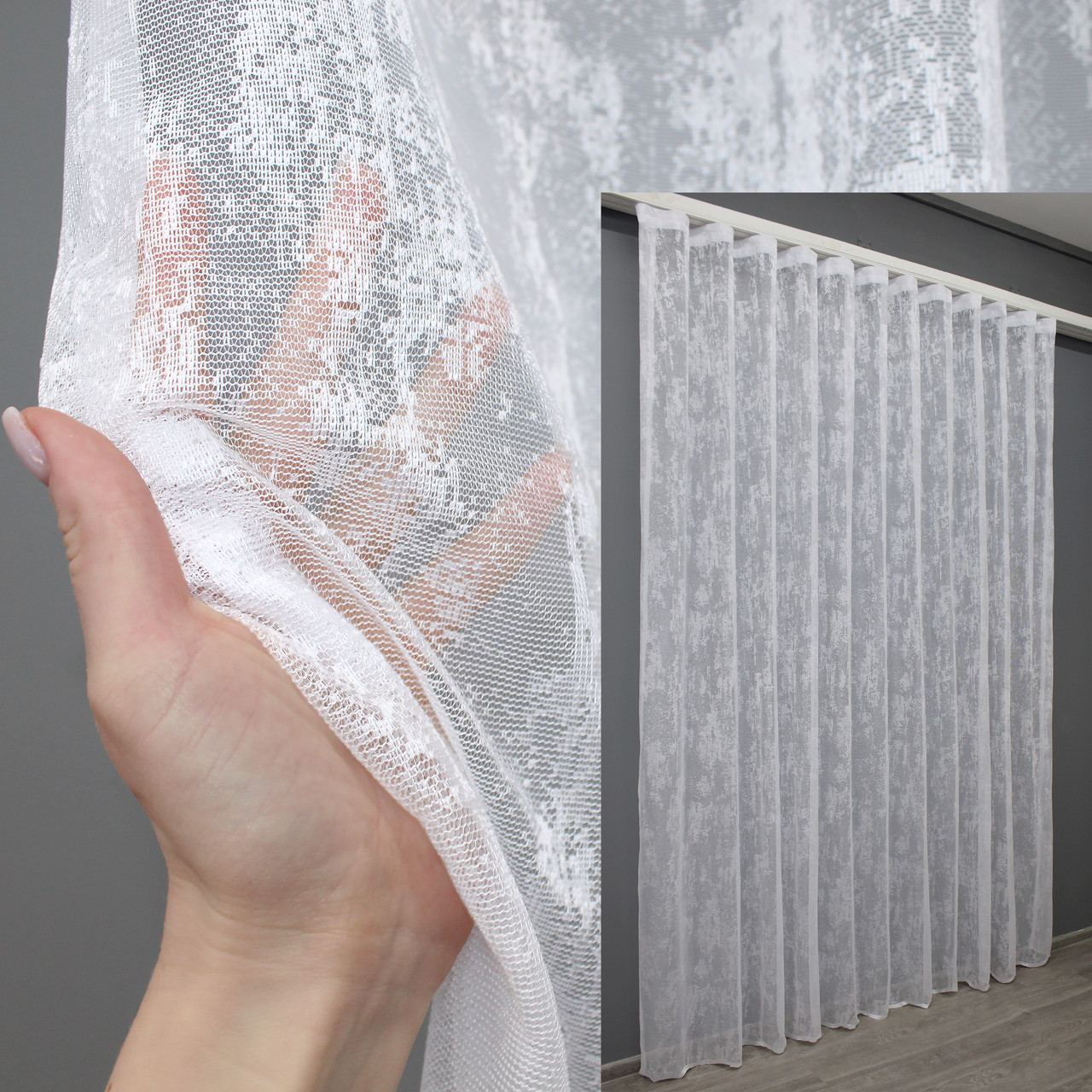 Тюль жакард, колекція "Мармур". Колір білий Код 1400т, фото 1