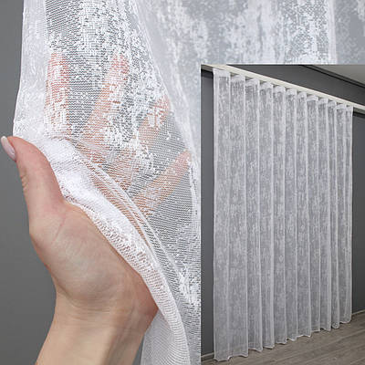 Уцінка! Готова тюль (2х2,7м) жакард, колекція "Мармур". Колір білий. Код 1400т 49-213