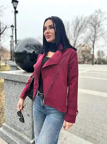 Жіноча замшева куртка коротка на дайвінгу весна - осінь, фото 1