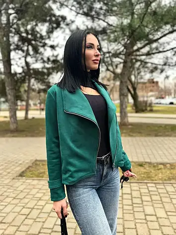 Жіноча замшева куртка коротка на дайвінгу весна - осінь, фото 1