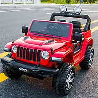 Дитячий двомісний електромобіль Джип машина 4WD M 4176EBLR-3 Jeep Wrangler / шкіряне сидіння / червоний