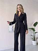 Женский классический стильный костюм, брюки со стрелками + пиджак, черный, синий, красный, беж Черный, 42/44