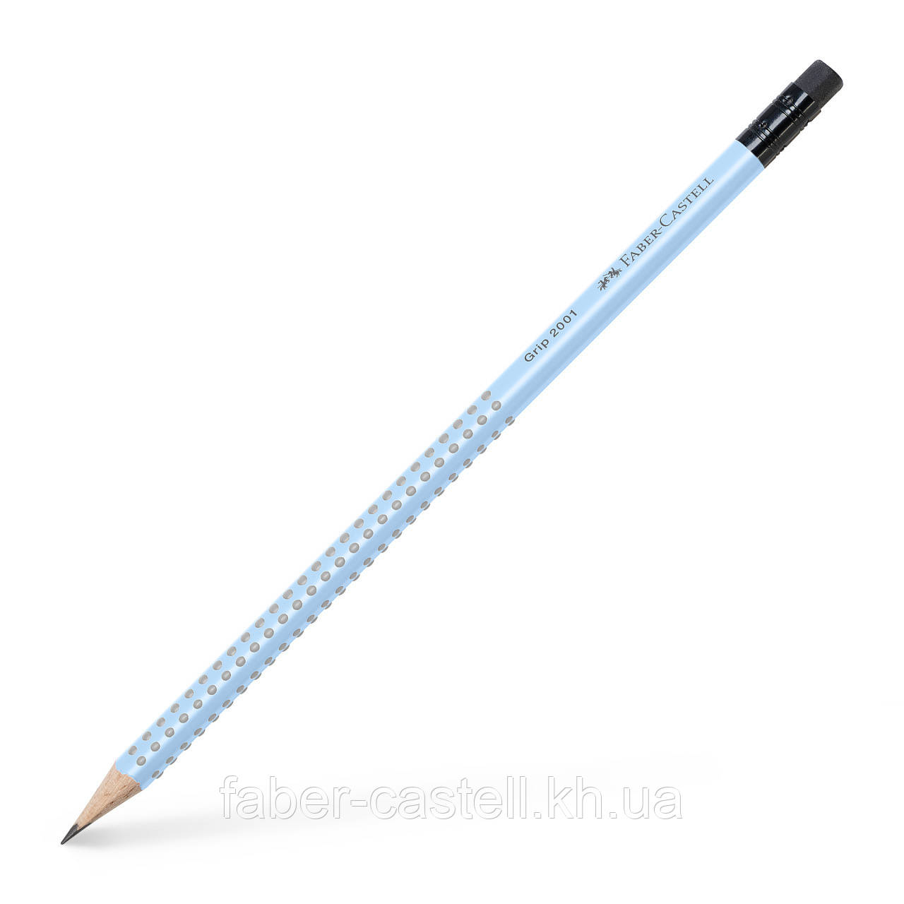 Олівець чорнографітний Faber-Castell Grip 2001 Sky Blue, з гумкою, м'якість В, 217274