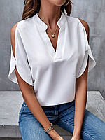 Нежнейшая летняя блуза с рукавами крылышками воротником стойкой белый
