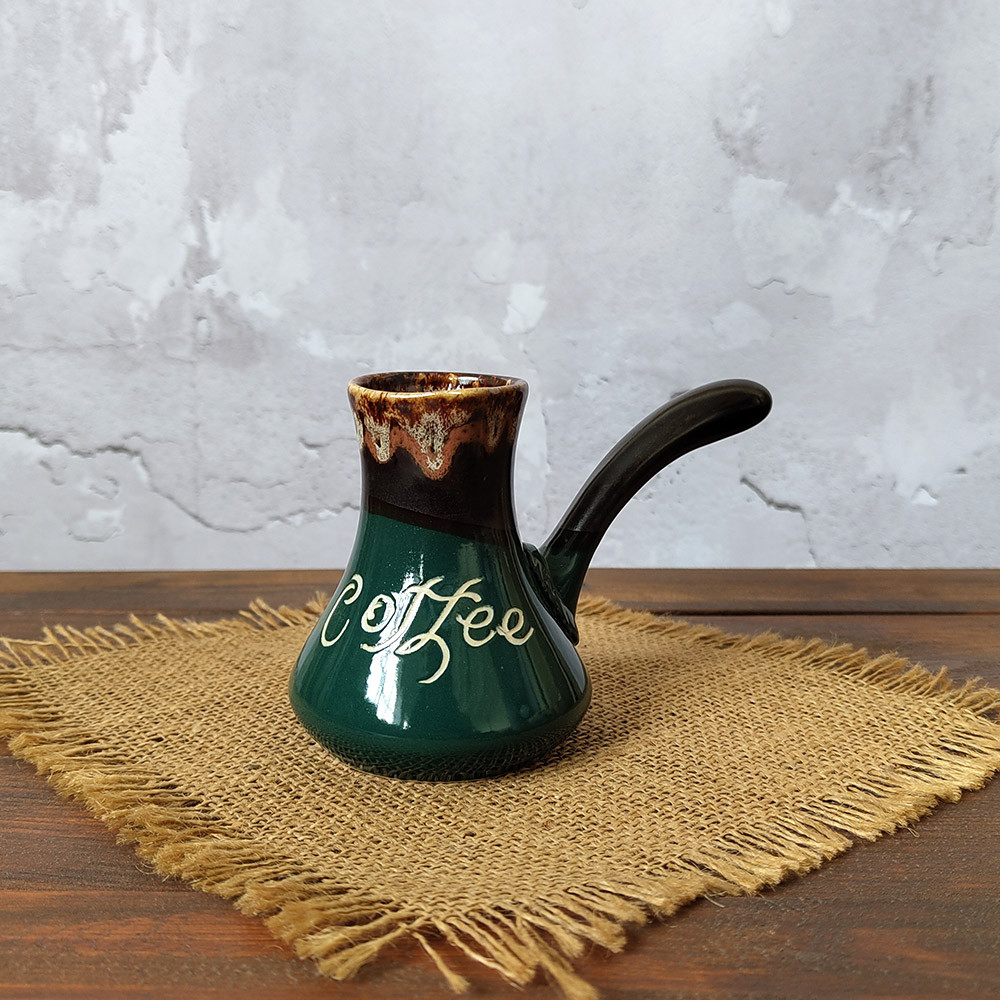 Турка Асканія Coffee 150 мл зелена керамічна + розсікач, фото 1