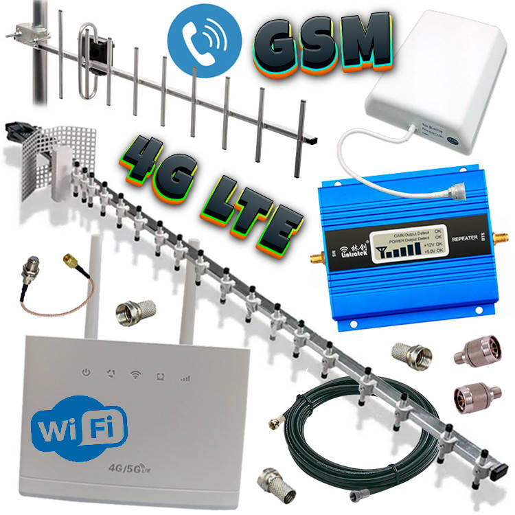 Підсилювач Зв'язку + 4G Wi-Fi інтернет (4G Роутер + Репітер Lintratek + Антени), фото 1