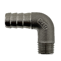 Штуцер шланговый нержавеющий угловой ¼" х 12 мм (наружная резьба), AISI 304