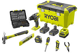 Ryobi Шуруповерт-дриль R18PD3-220TAH з набором ручного інструменту та оснащенням