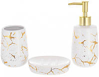 Набор аксессуаров Bright для ванной комнаты "Золотой Мрамор" 3 предмета, керамика