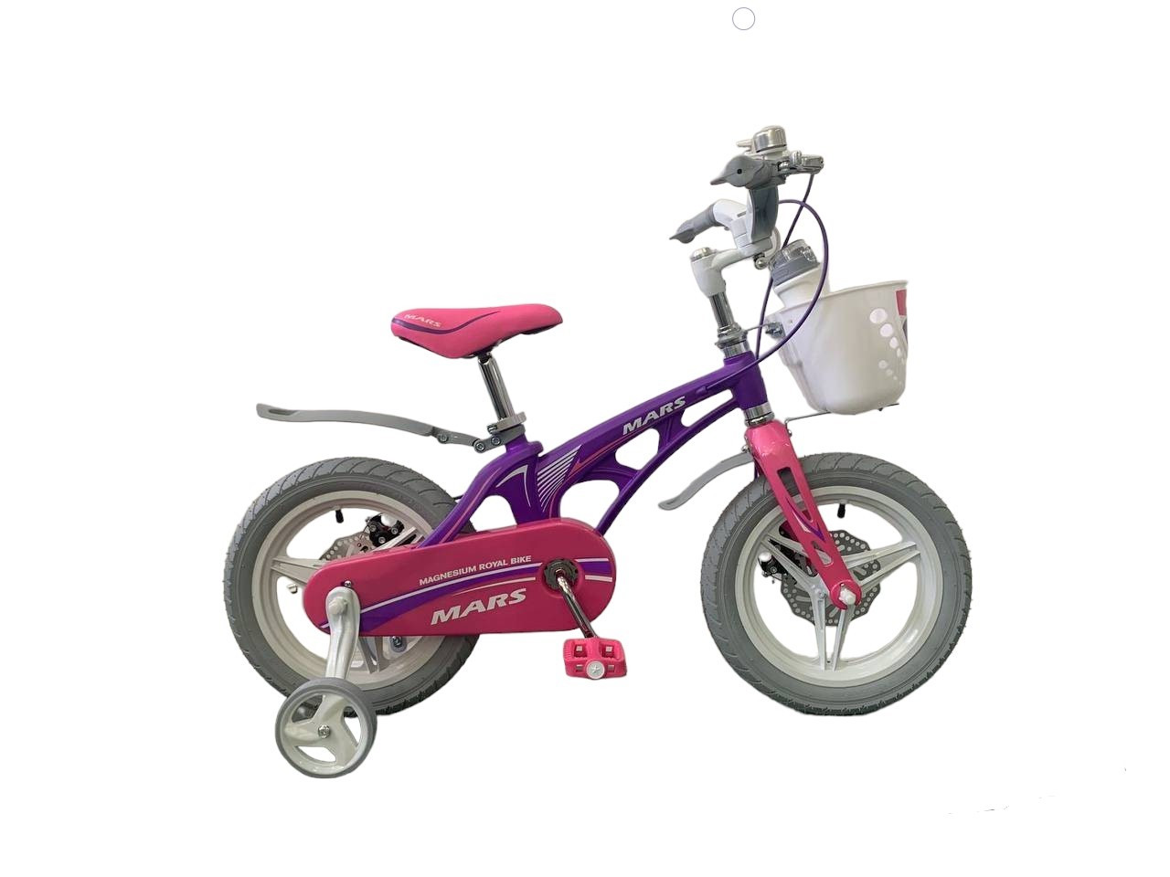 Дитячий велосипед MARS-14 Дюймів легкий магнієвий зі складаним кермом та часами від 4 років Фіолетово-рожевий