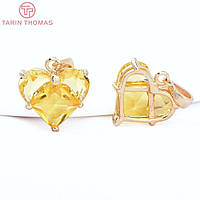 Подвеска сердце с цирконом, желтая, латунь из 24-кратного золота 1 шт