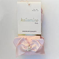 Детские хлопковые колготки Katamino ажурные с бантами Светло-розовые 5-6 лет