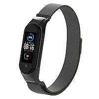 Металлический магнитный браслет ремешок на запястье для Xiaomi Mi Band 5/6 Milanese Loop Black