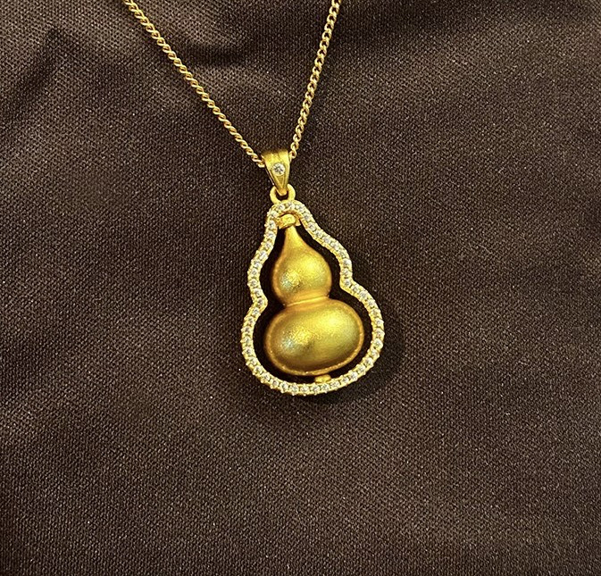 Золота Підвіска Гарбуз Ву Лу з фіанітами для гарного Здоров'я та Ісцелення, Велика Удача в 9 періоді, фото 1