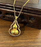 Золота Підвіска Гарбуз Ву Лу з фіанітами для гарного Здоров'я та Ісцелення, Велика Удача в 9 періоді, фото 2