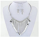 Комплект біжутерії в античному стилі. Кольє зі сережками сріблясте, фото 2