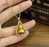 Золота Підвіска Гарбуз Ву Лу з фіанітами для гарного Здоров'я та Ісцелення, Велика Удача в 9 періоді, фото 3