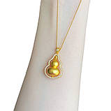 Золота Підвіска Гарбуз Ву Лу з фіанітами для гарного Здоров'я та Ісцелення, Велика Удача в 9 періоді, фото 4