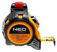 Neo Tools 67-205 Рулетка, сталева стрiчка, 5 м x 25 мм, з фiксатором selflock, защiпка Zruchno та Економно
