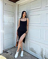 Женское обтягивающее платье, женское весеннее платье с вырезом на ноге, черное платье весна осень