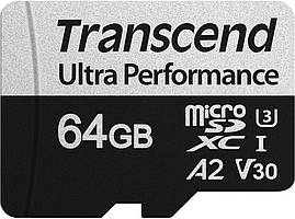 Transcend Карта пам'яті  microSD 64GB C10 UHS-I U3 A2 R160/W80MB/s + SD