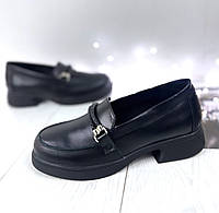 Туфли лоферы черные кожаные женские классические