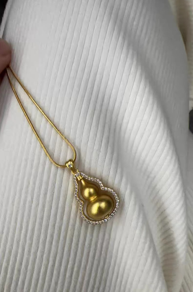 Золотая Подвеска Тыква Ву Лу с фианитами для Хорошего Здоровья и Исцеления, Большая Удача в 9 периоде