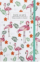 Блокнот А5 тверда обкладинка на гумці в лінію 80 аркушів 14 х 21 Фламінго 3