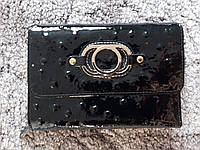 Женский кожаный кошелек HASSION на молнии (черный, лаковая кожа)