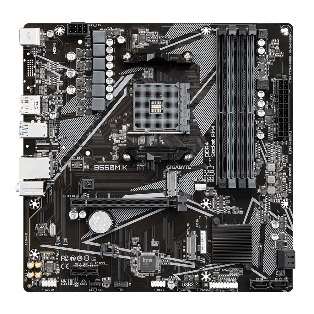 Материнська плата sAM4 AMD B550 4*DDR4 Gigabyte B550M K mATX нова