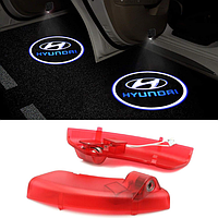 Проектор подсветка логотипа для дверей Hyundai (Хюндай) Лого + Синяяя Надпись Sonata YF / i45 / LF